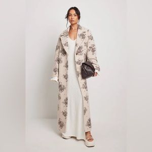 NA-KD Wool Maxi Floral Coat - Size EU 36